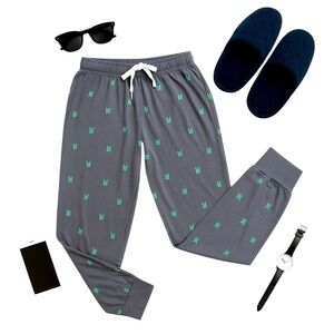 Psycho Bunny Men’s Lounge Pants Size Large Gray Cotton Bunny Print Relaxed GUC